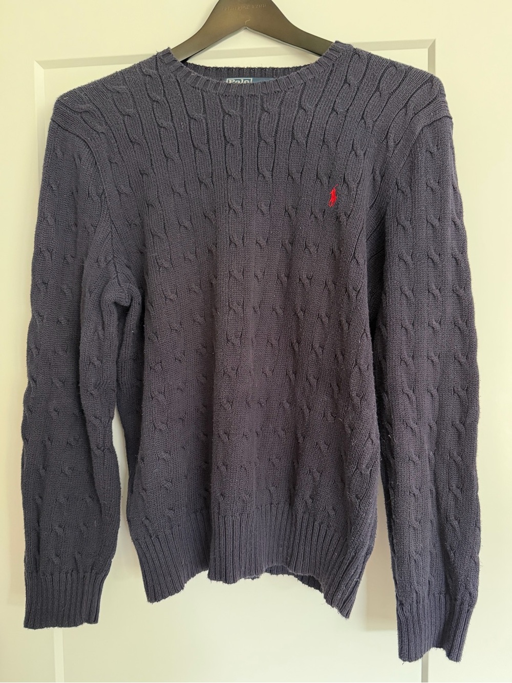 Vintage 90s  Navy Polo by Ralph Lauren Cable Knit Cotton Sweater - Men's L